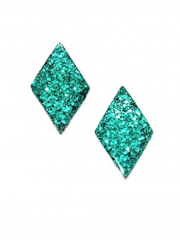 Large Diamond Glitter Earrings Teal