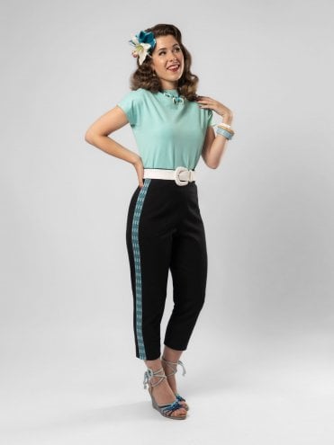 Aztec Black 1950s Matador Pants Cropped high-waist trousers with retro trim detail
