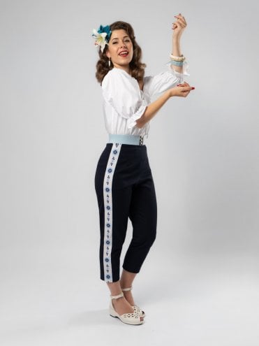 Navy Daisy 1950s Matador Pants Cropped high-waist trousers with retro trim detail