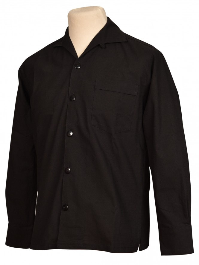 Men Long-Sleeved Shirt Linen-Look Black