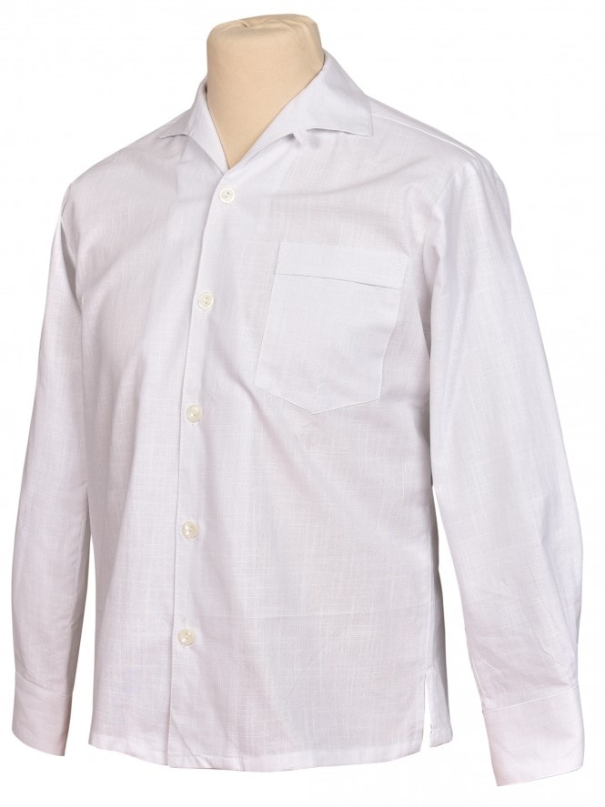 Men Long-Sleeved Shirt Linen-Look White