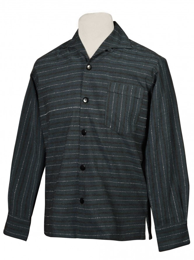 Men Long-Sleeved Stripe Dark Grey Shirt