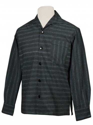 Men Long-Sleeved Stripe Dark Grey Shirt