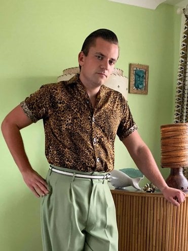 Men Short-Sleeved Leopard Shirt