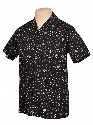 Men Short-Sleeved Music Note Shirt