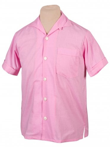 Men Short-Sleeved Shirt Linen-Look Pink