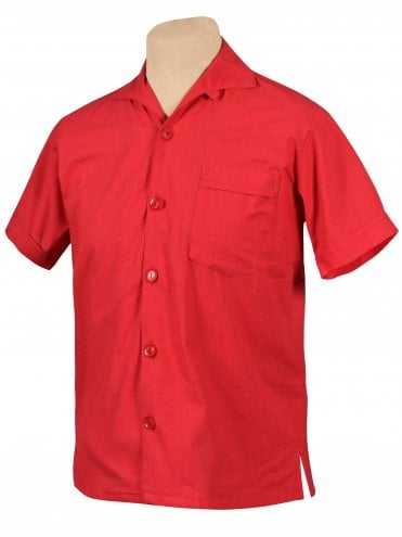 Men Short-Sleeved Shirt Linen-Look Red