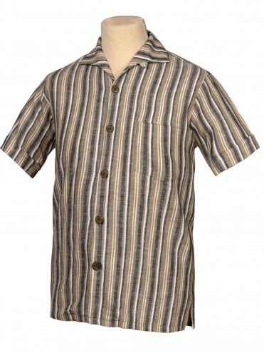 1950s men's short sleeve rockabilly jive shirt Green Stripe Linen Summer inspired by vintage style