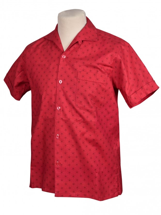 Men Short-Sleeved Starburst Red Shirt