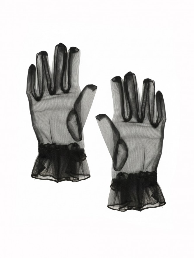 Mesh Ruffle Gloves Black