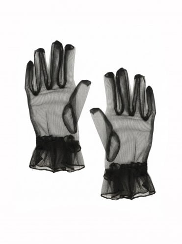 Mesh Ruffle Gloves Black