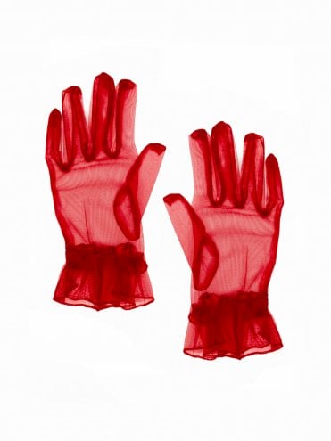 Mesh Ruffle Gloves Red