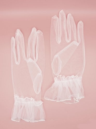Mesh Ruffle Gloves White