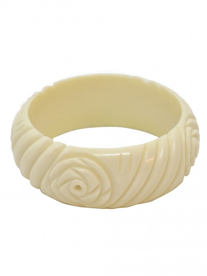 Midi Rose Carved Bangle Cream