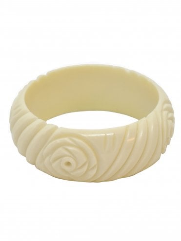 Midi Rose Carved Bangle Cream