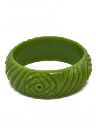 Midi Rose Carved Bangle Leaf Green