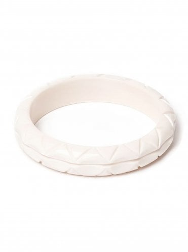 White resin vintage statement retro bangle inspired by 1950s fashion