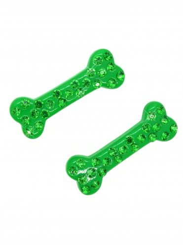 Mini Bone Hair Slide Green Diamante