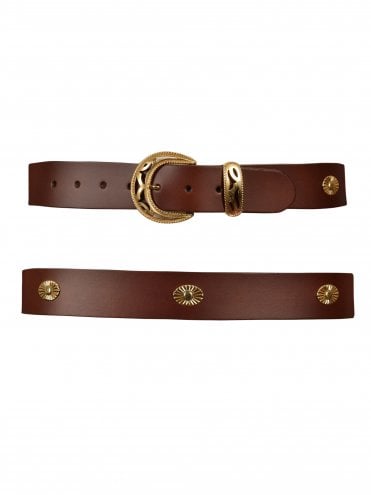 Moon Rivet Tan Leather Belt