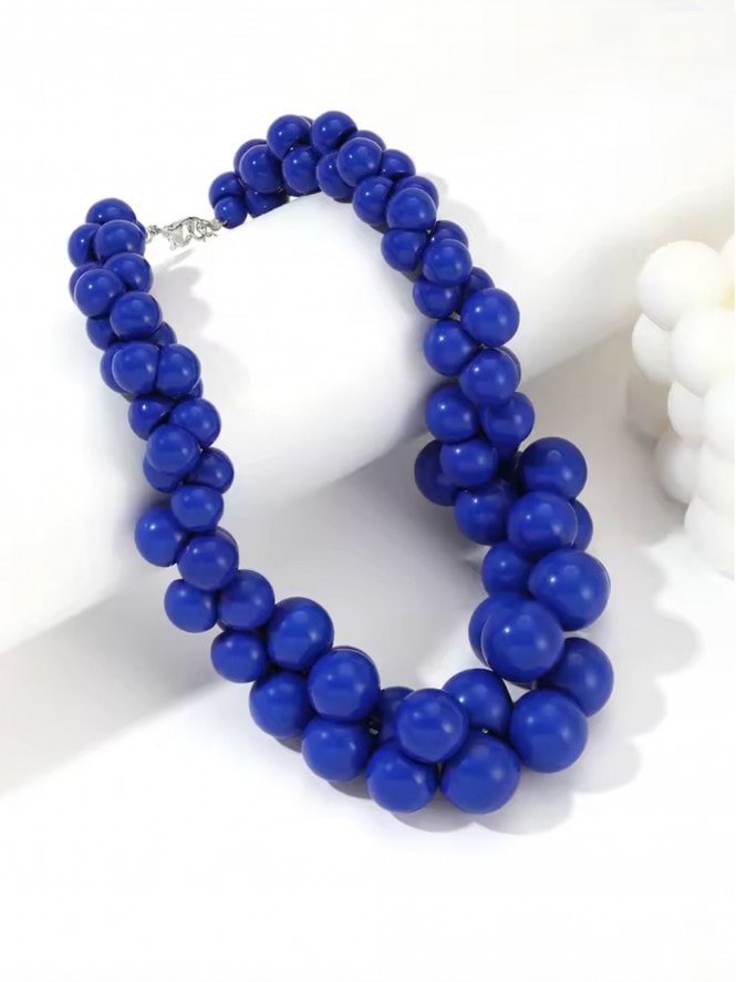 Multi Size Beads Necklace Blue
