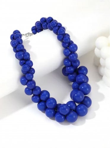 Multi Size Beads Necklace Blue