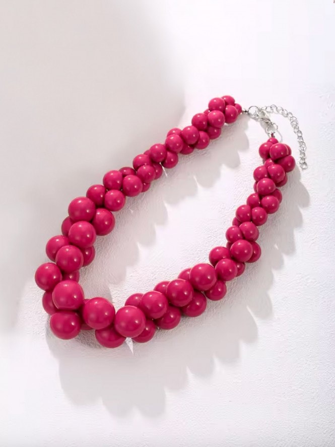 Multi Size Beads Necklace Pink