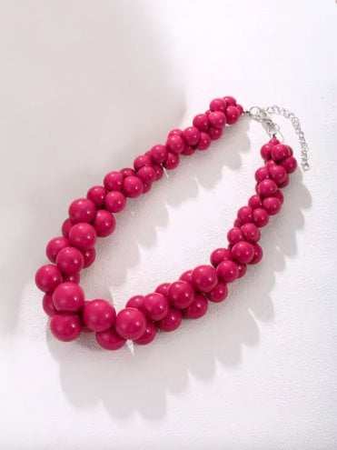 Multi Size Beads Necklace Pink