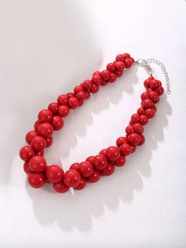Multi Size Beads Necklace Red