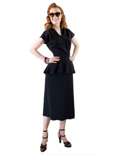Nadine 1940s Dress Black