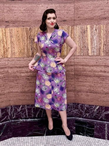 Nadine 1940s Dress Chrysanthemum Purple