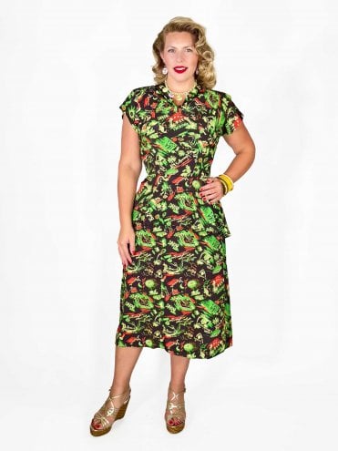 Nadine 1940s Dress Motel Brown