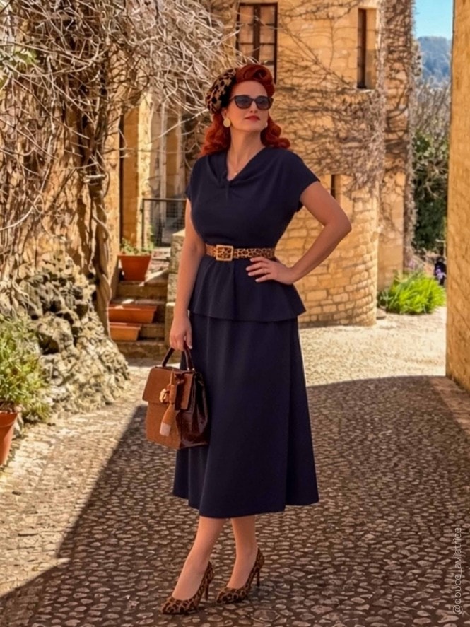 Nadine 1940s Dress Navy