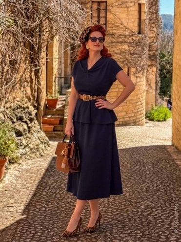 Nadine 1940s Dress Navy