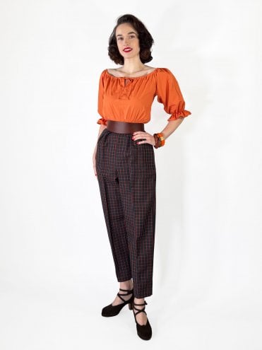 Natalie Trousers Check Orange Green