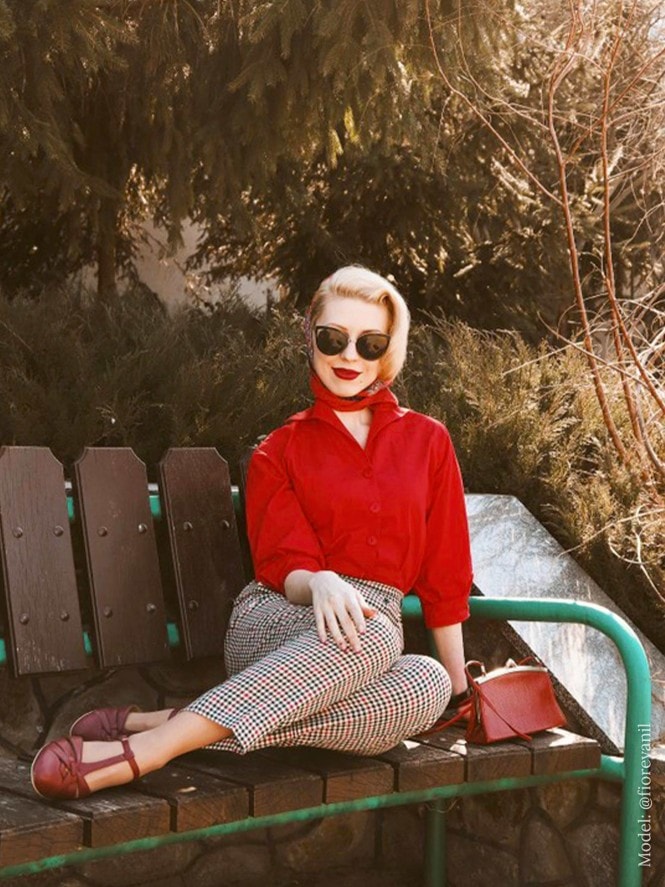 Natalie Trousers Dogtooth Red Black