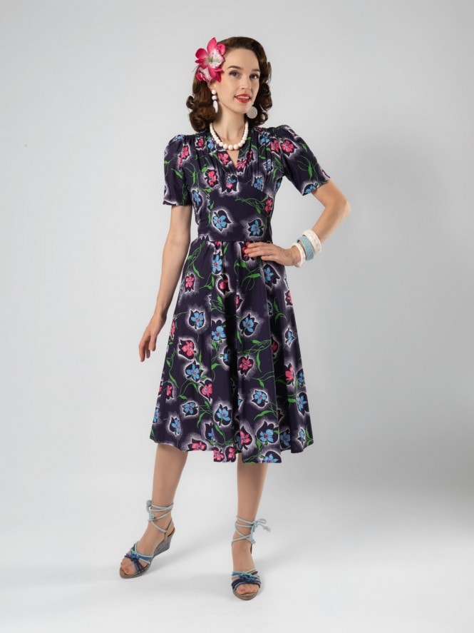 Nazare Dress Floral Spray Blue
