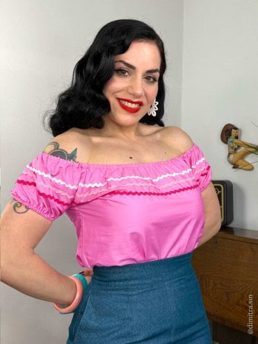 Peasant Top Candy Pink Triple Coloured Trim