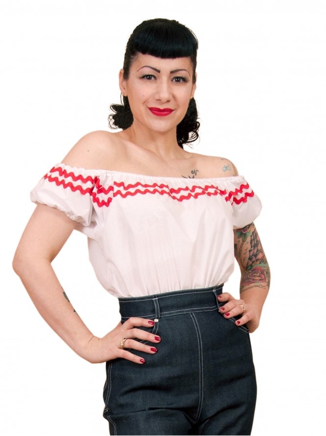 Peasant Top Classic White Red Trim