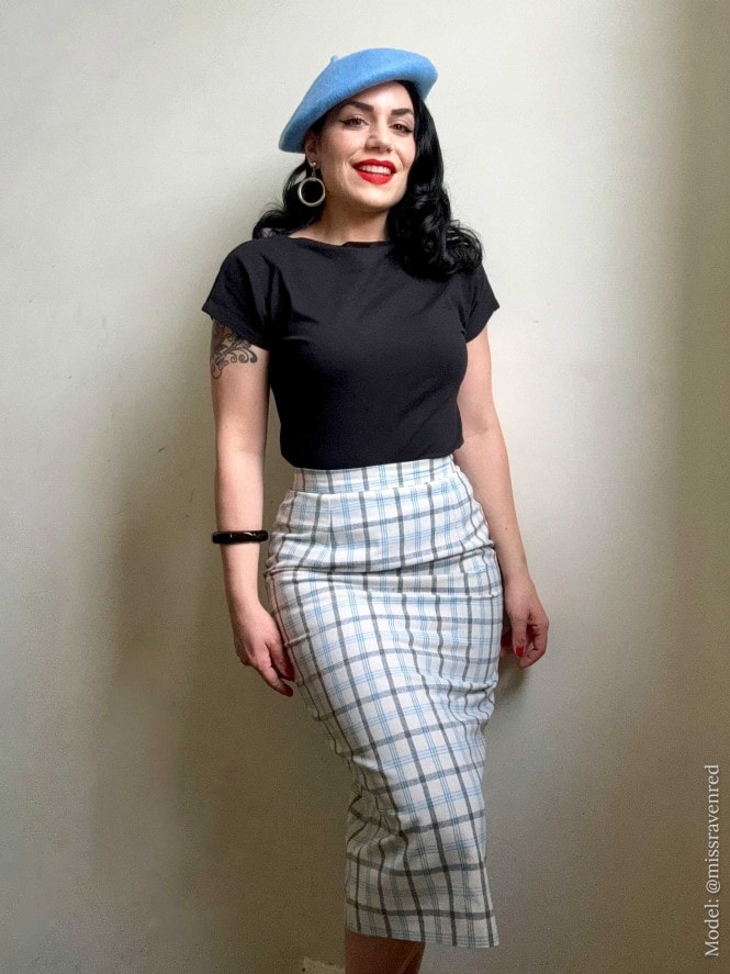 Pencil Skirt Cream Blue Check