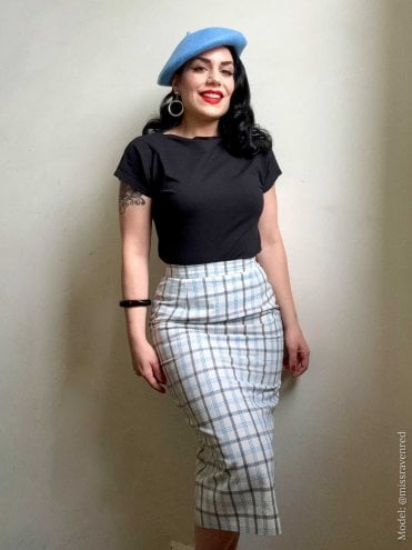 Pencil Skirt Cream Blue Check