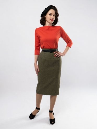 50s-1950s-Vivien-of-Holloway-Best-Vintage-Style-Reproduction-Pencil-Skirt-olive-military-green-wool-Rockabilly-Swing-Pinup
