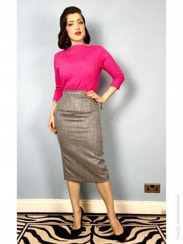 Pencil Skirt Mini Dogtooth Navy Sparkle