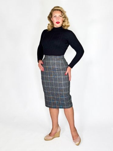 50s-1950s-Vivien-of-Holloway-Best-Vintage-Style-Reproduction-Pencil-Prince-of-Wales-Grey-Rockabilly-Swing-Pinup