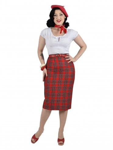 Pencil Skirt Red Tartan