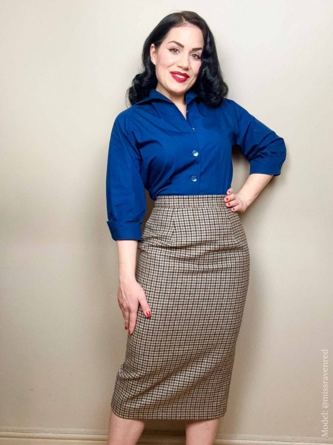 Pencil Skirt Tan and Grey Check