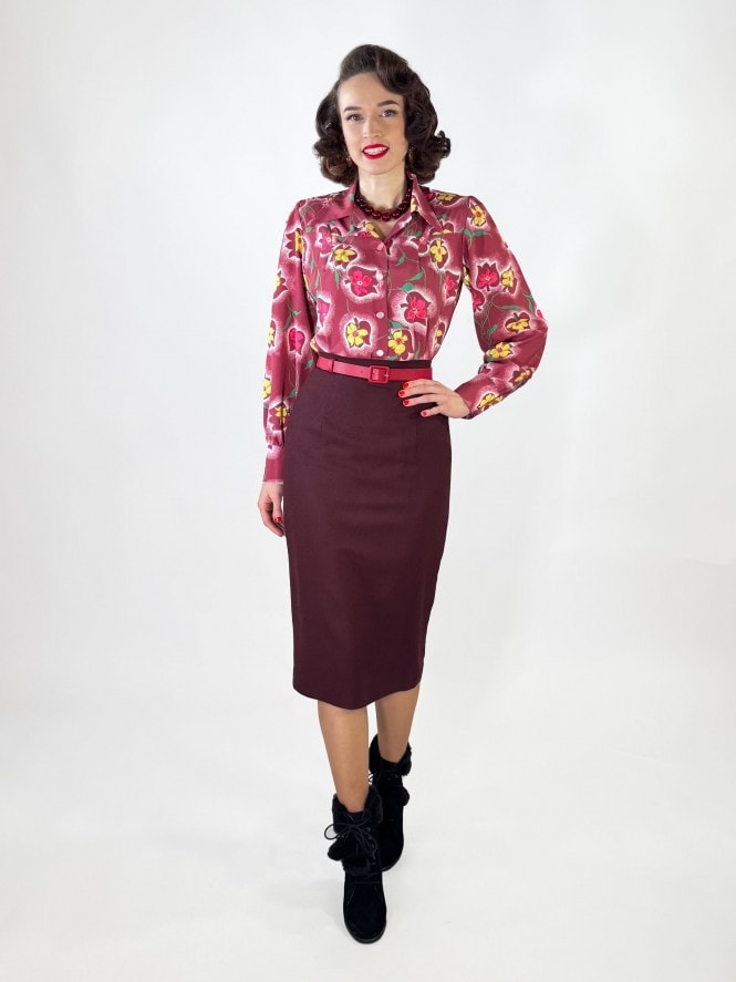 Pencil Skirt Wool Wine