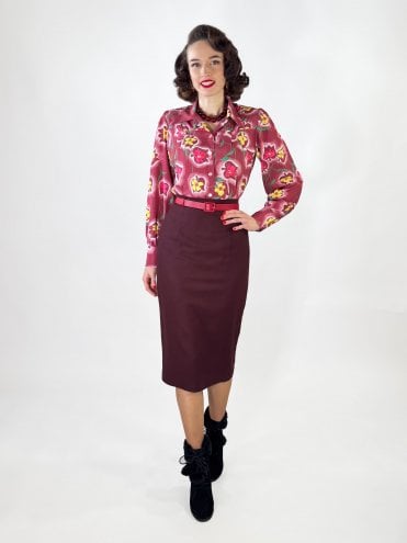 Pencil Skirt Wool Wine