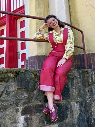 Pinafore Trousers Red Denim