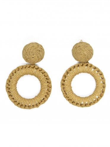 Raffia Hoop Earrings Dark Tan