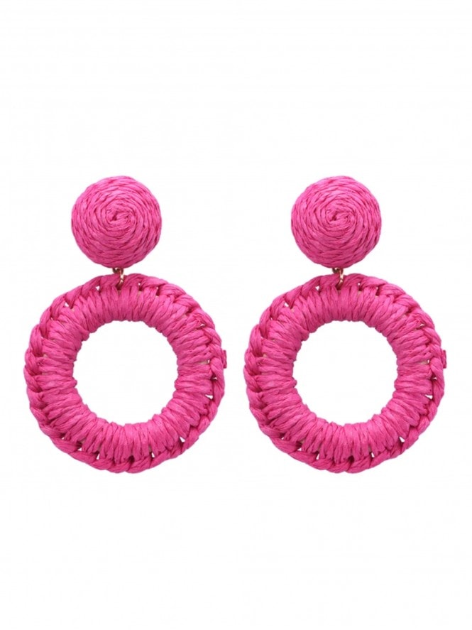 Raffia Hoop Earrings Raspberry